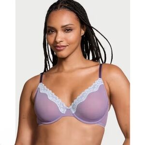 Victorias Secret Demi Unlined Mesh Purple Bra